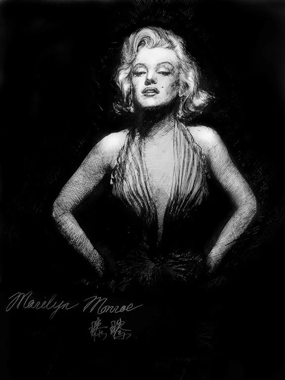 Marilyn Monroe, Technical pen sketch, 8.5 × 11 in, 2007, by Teng Teng
