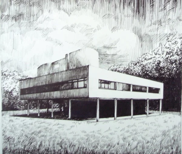 Villa Savoye, Technical pen sketch, 8.5 × 11 in, 2008, by Teng Teng