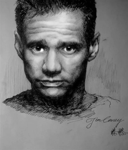 Jim Carrey, Pen and chalk sketch, 8.5 × 11 in, 2007, by Teng Teng