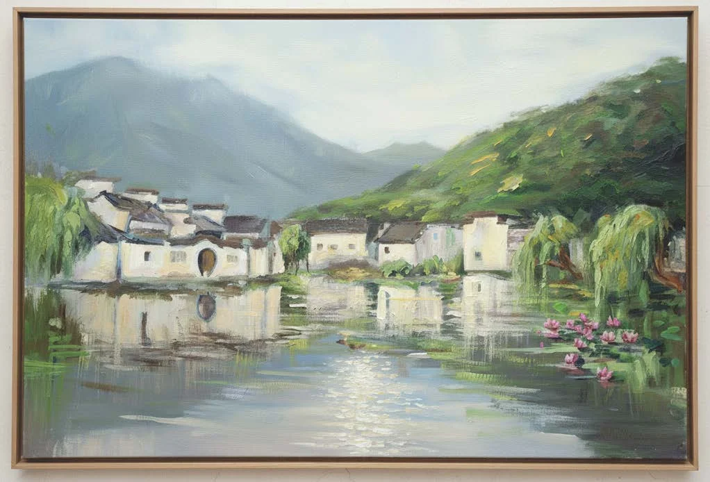 The Village, Oil painting, 17 × 22 in, 2008, by Teng Teng