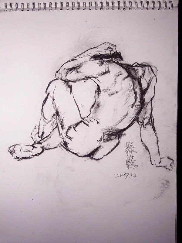 Human Body, Charcoal sketch, 8 × 11 in, 2007, by Teng Teng