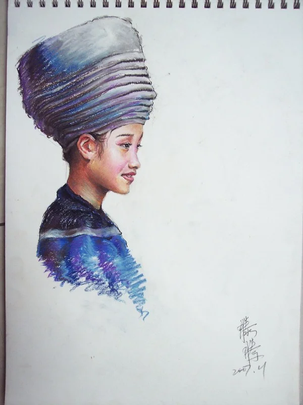The Girl, Chalk sketch, 8 × 11 in, 2007, by Teng Teng