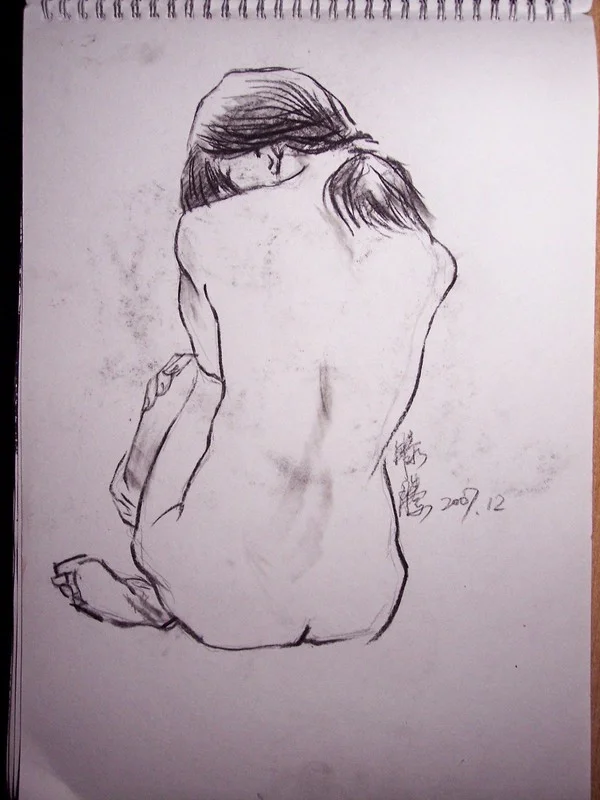 Female, Charcoal sketch, 8 × 11 in, 2007, by Teng Teng