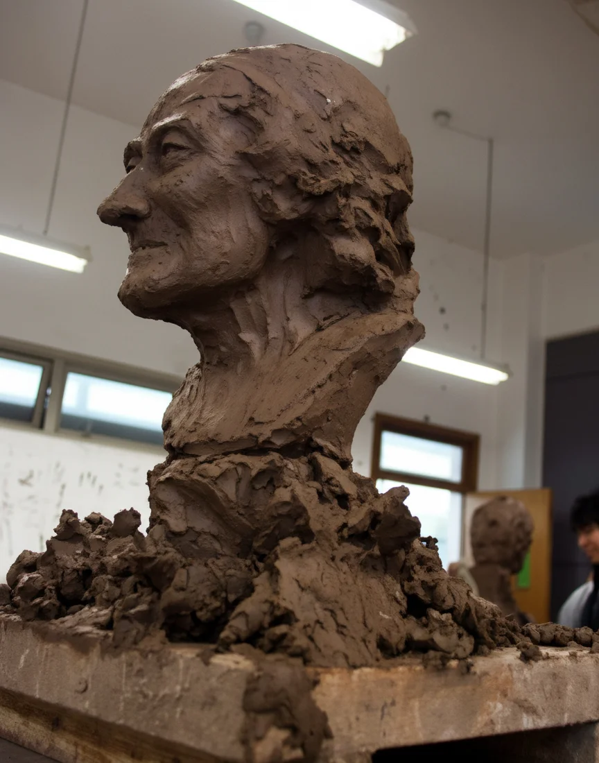 Tagore, Clay sculpture, 2007, by Teng Teng