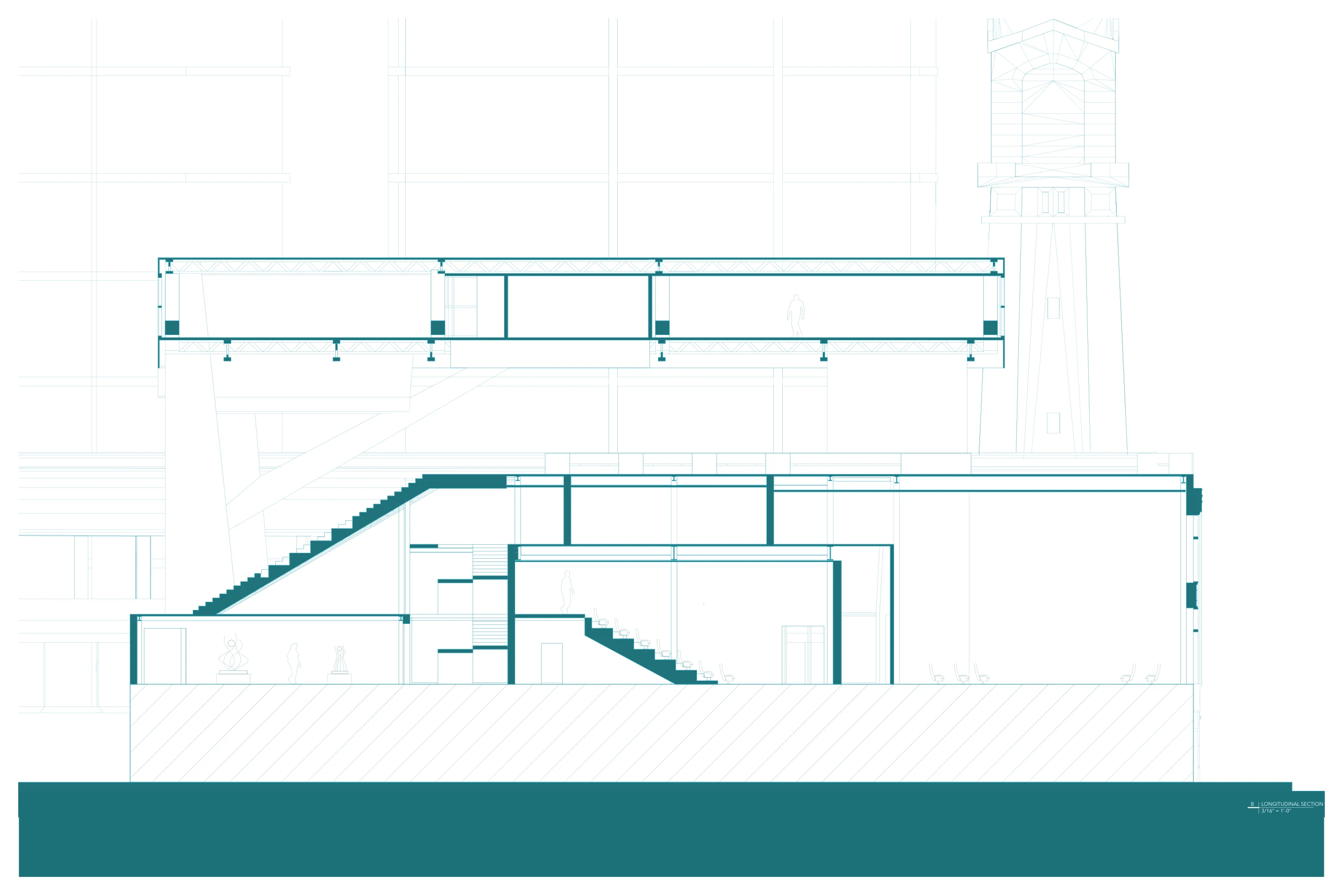 Dylan Simmons — longitudinal section through the public stair and elevated canopy