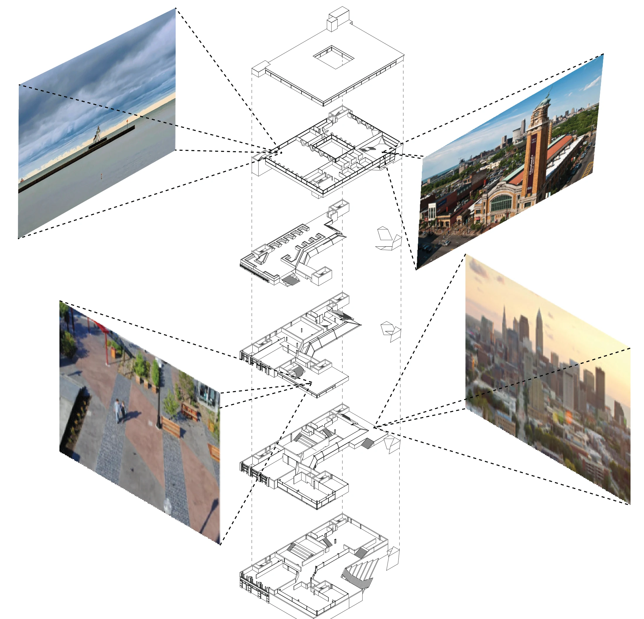 Dylan Simmons — framed views from different levels along the circulation sequence