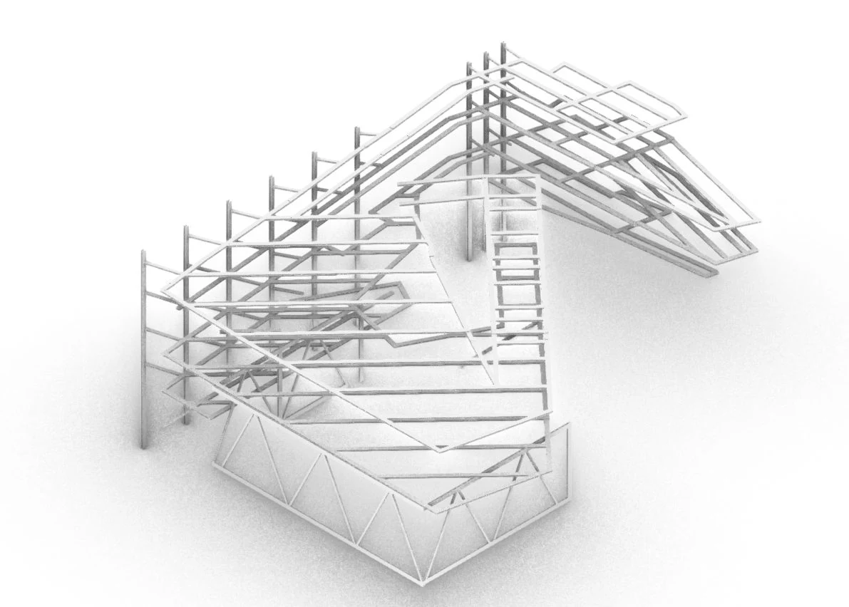 Juan Pineros — structural axonometric of the proposed addition