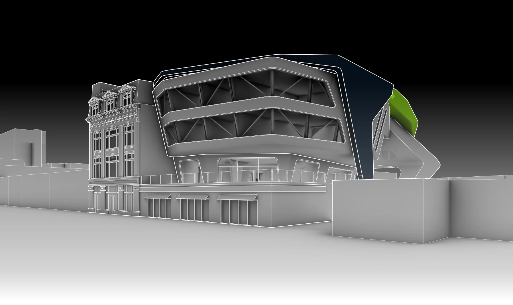 Mateusz Zygadlo — exterior visualization of Unit SP-2645 alongside the retained street facade
