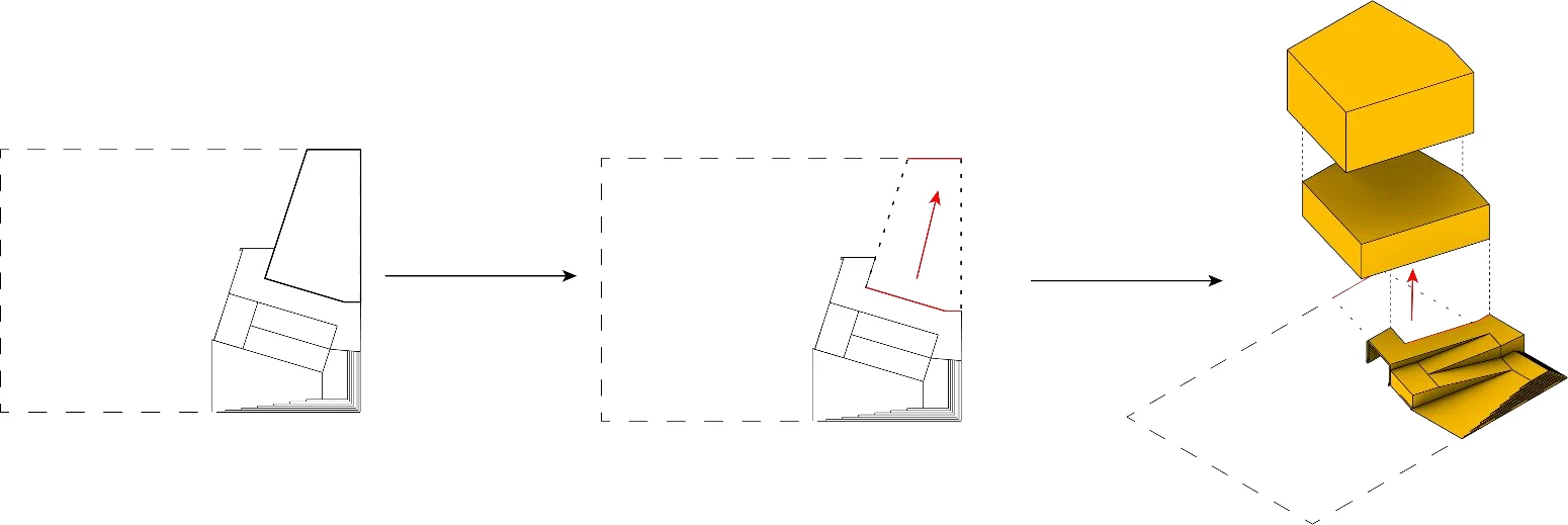Asadour Salatyan — building-form development from the ramp line and black-box program