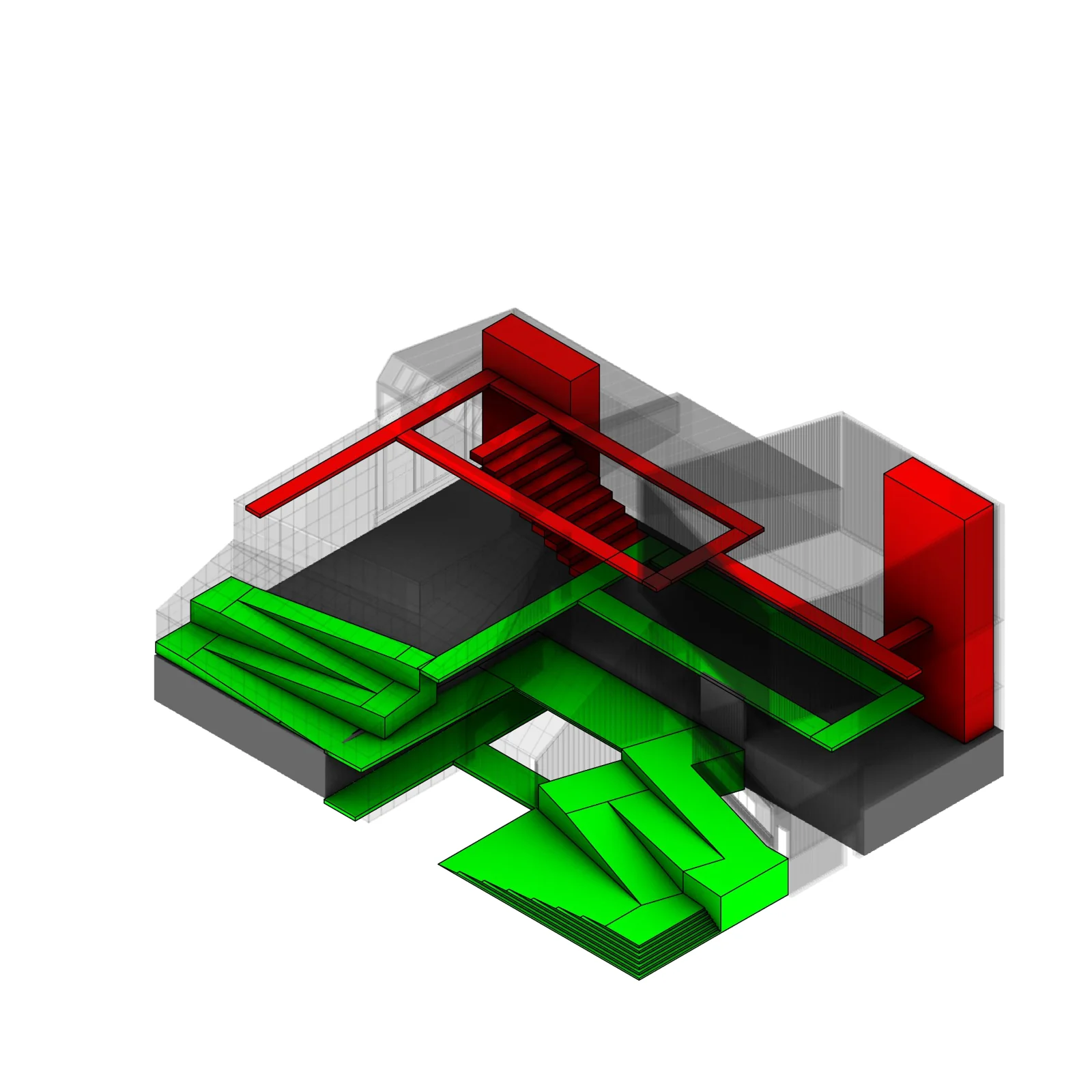 Asadour Salatyan — red and green circulation paths distinguishing public and private routes