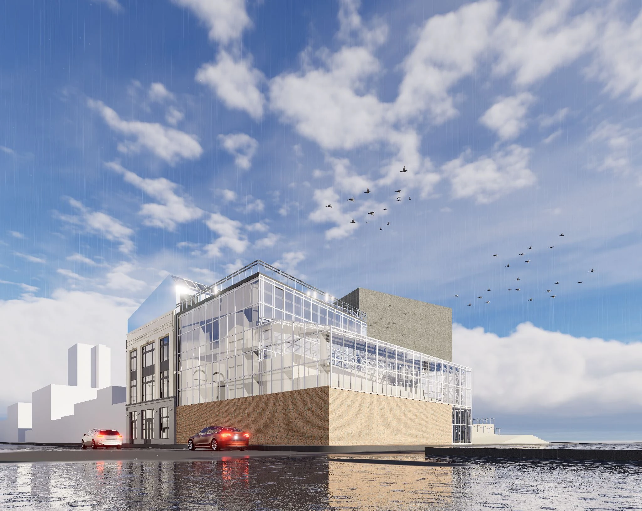 Asadour Salatyan — exterior rendering showing the layered enclosure and side elevation