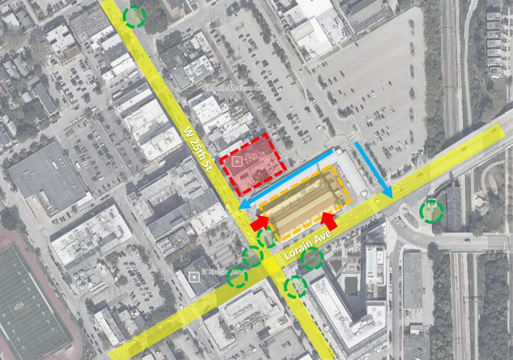Teng Teng — teaching diagram mapping transit arrivals, the market, parking, and the project site
