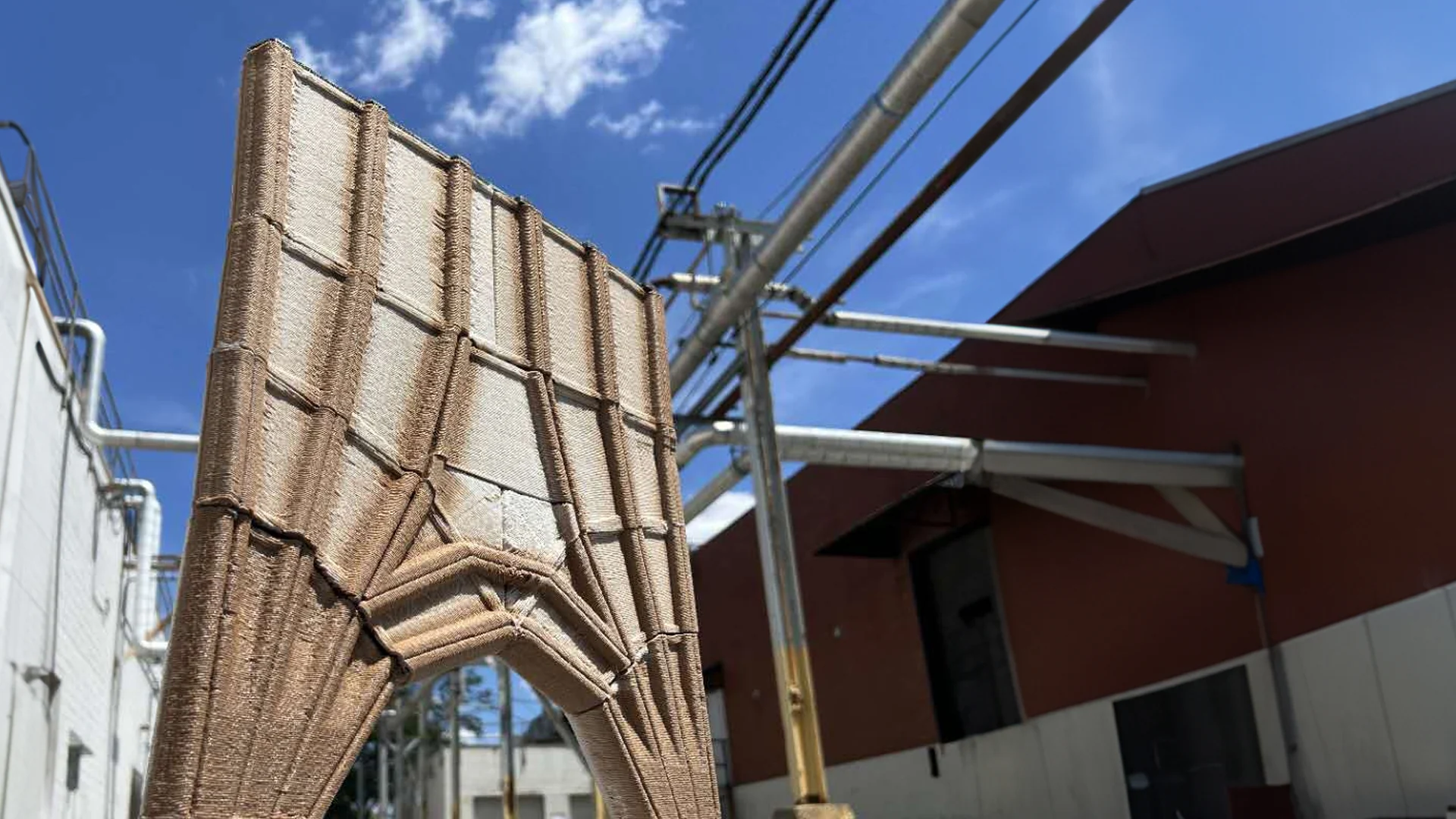 Gradient-material wall prototype installed outdoors