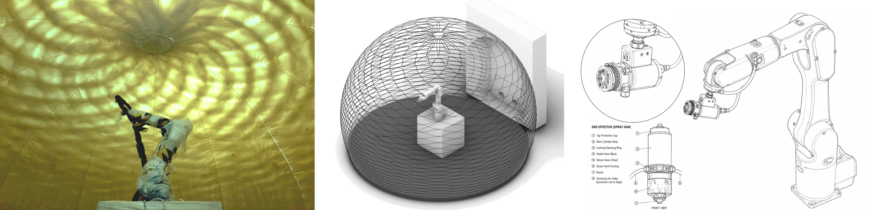 Built sprayed membrane prototype, digital robot placement, and custom polyurethane spray end-effector