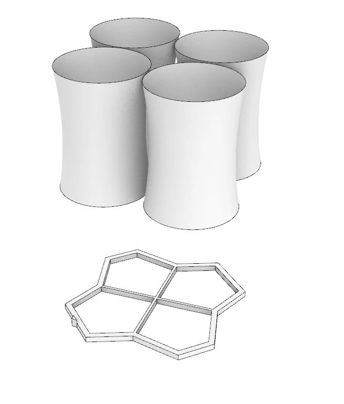 Curved cell geometry and its surrounding constraint frame