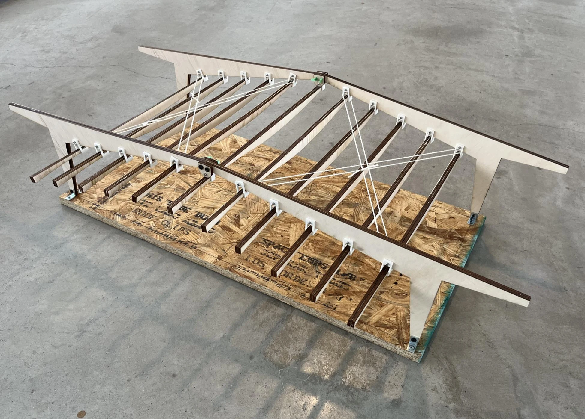 Jordan Brechting and Victoria Woodard — completed frame with suspended secondary beams and cable bracing