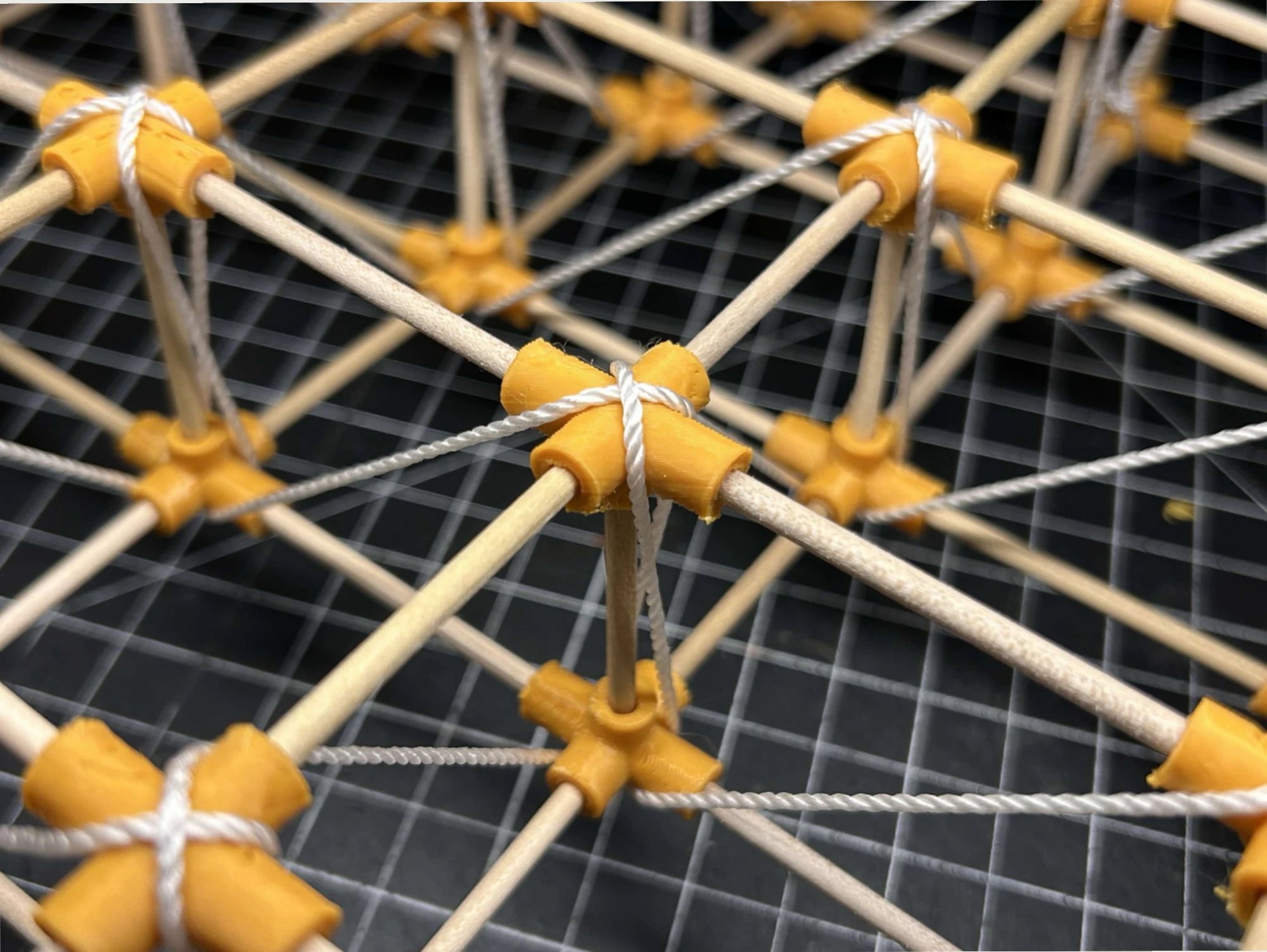 Lucas Guldner, Nick Henderson, Dylan Ries, and Gretchen Ullrich — printed nodes and wood members in the space truss