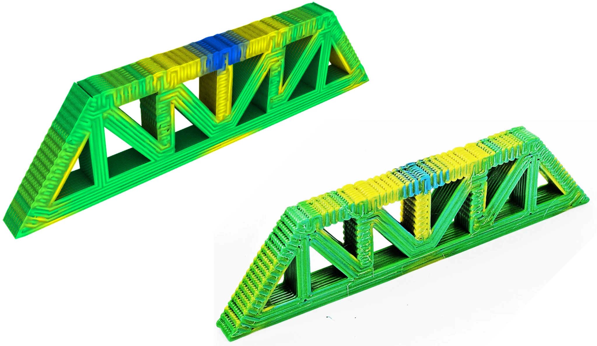 StressPath material preview and the corresponding 3D-printed truss specimen.