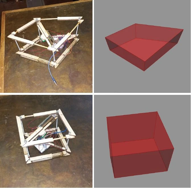 Two configurations of the instrumented CuBe frame paired with their reconstructed digital geometry
