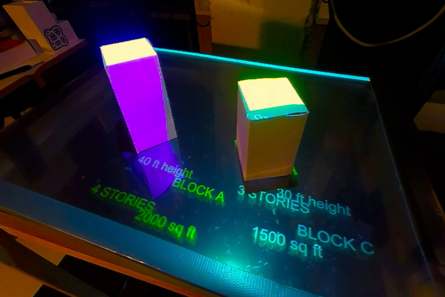 CuBe physical building models with projected height, floor count, and floor-area information