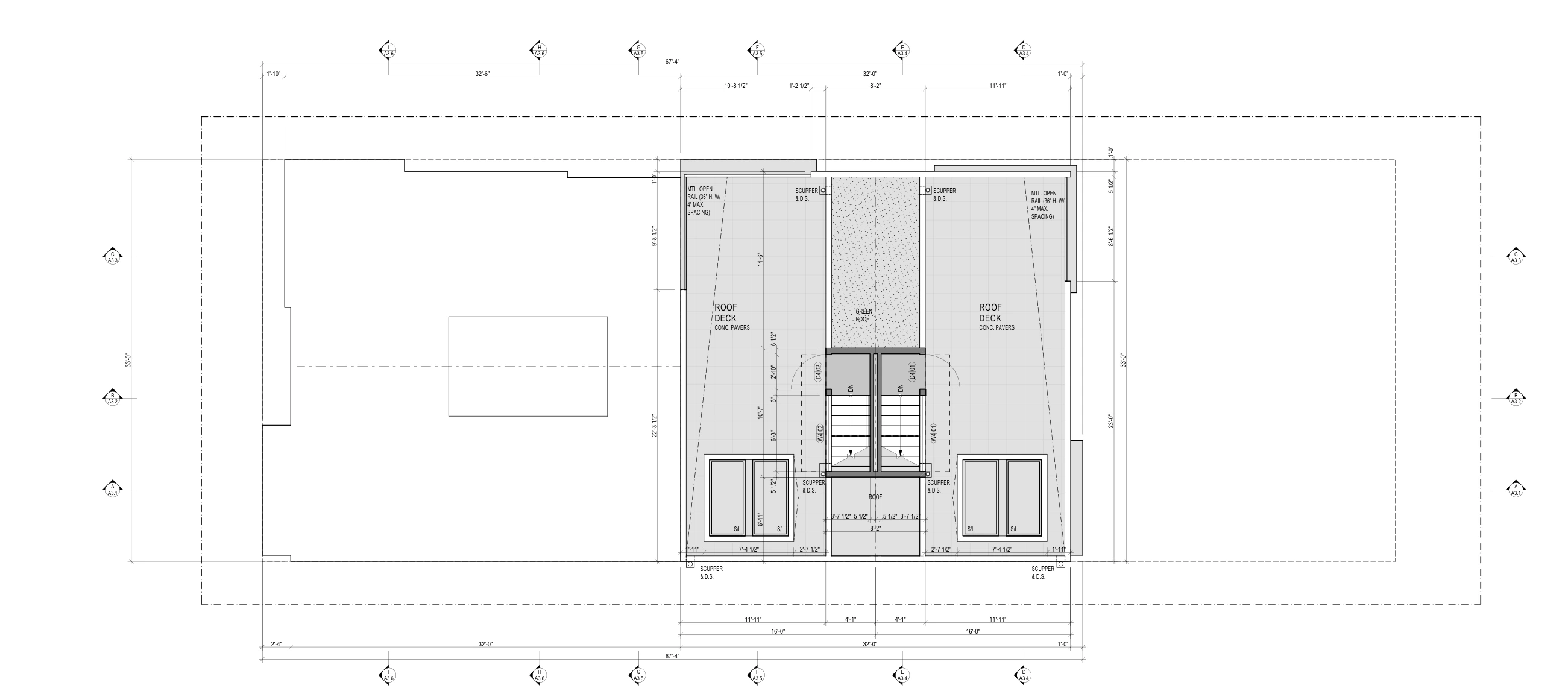 Roof-deck plan showing the upper terraces and stair access.