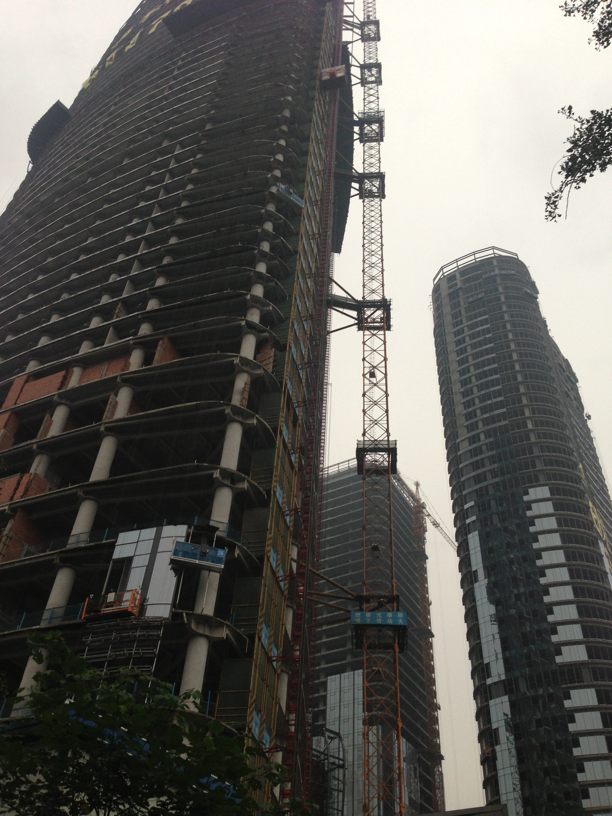 Exposed concrete tower structure during construction