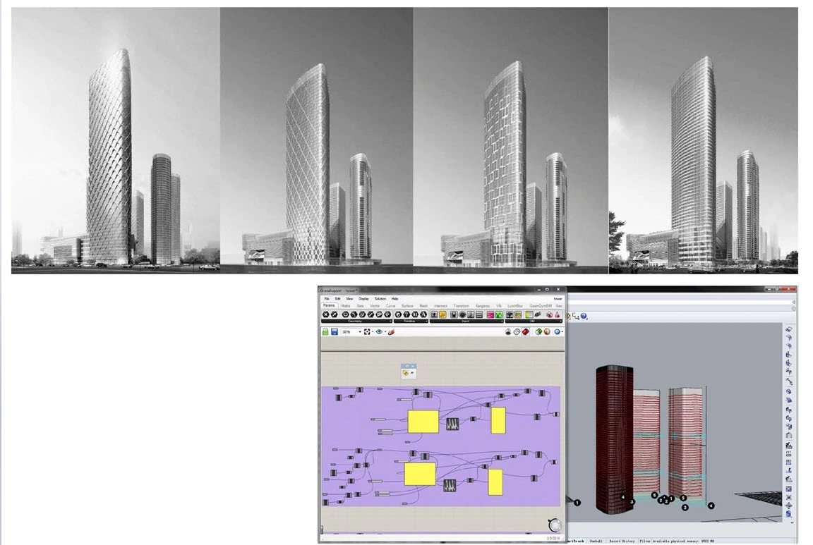 Four façade pattern alternatives and the parametric modelling workflow